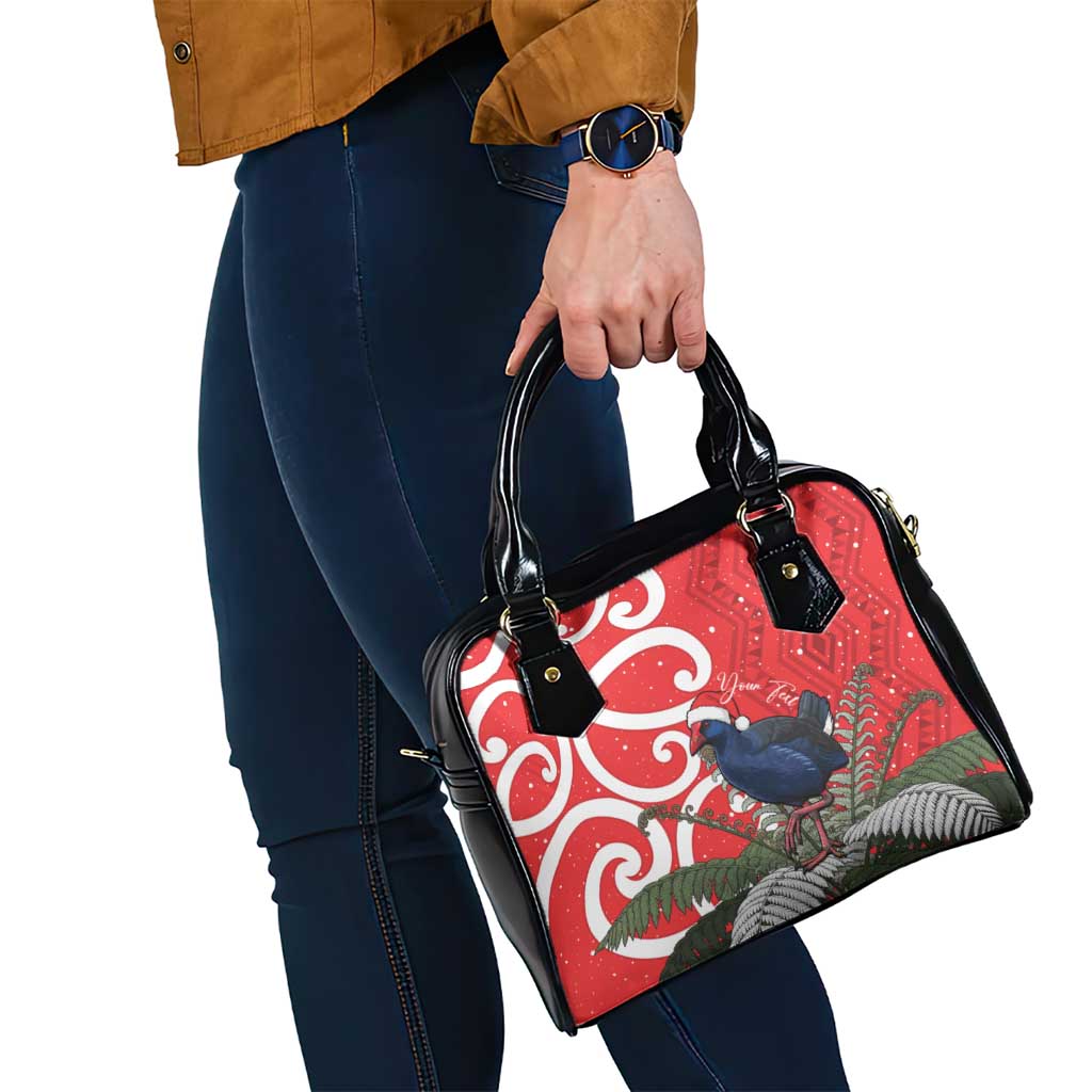 Personalized New Zealand Pukeko Christmas Shoulder Handbag Meri Kirihimete Taniko Ponga Koru Red - Polynesian Pride