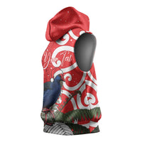Personalized New Zealand Pukeko Christmas Sleeveless Hoodie Meri Kirihimete Taniko Ponga Koru Red - Polynesian Pride
