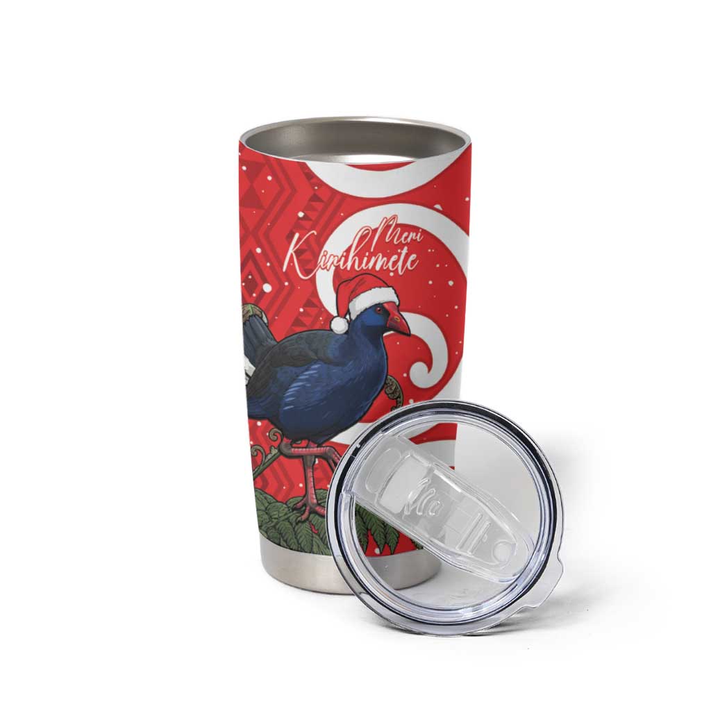 Personalized New Zealand Pukeko Christmas Tumbler Cup Meri Kirihimete Taniko Ponga Koru Red - Polynesian Pride