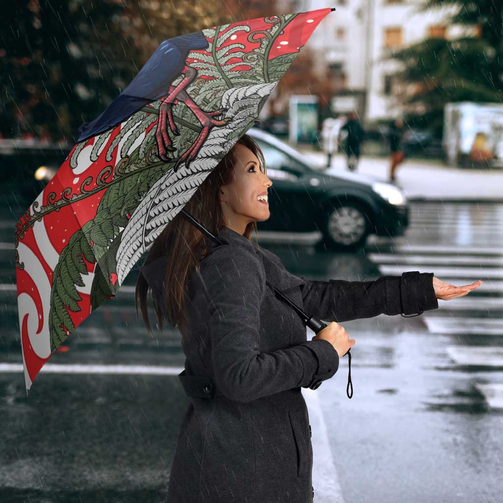 Personalized New Zealand Pukeko Christmas Umbrella Meri Kirihimete Taniko Ponga Koru Red - Polynesian Pride