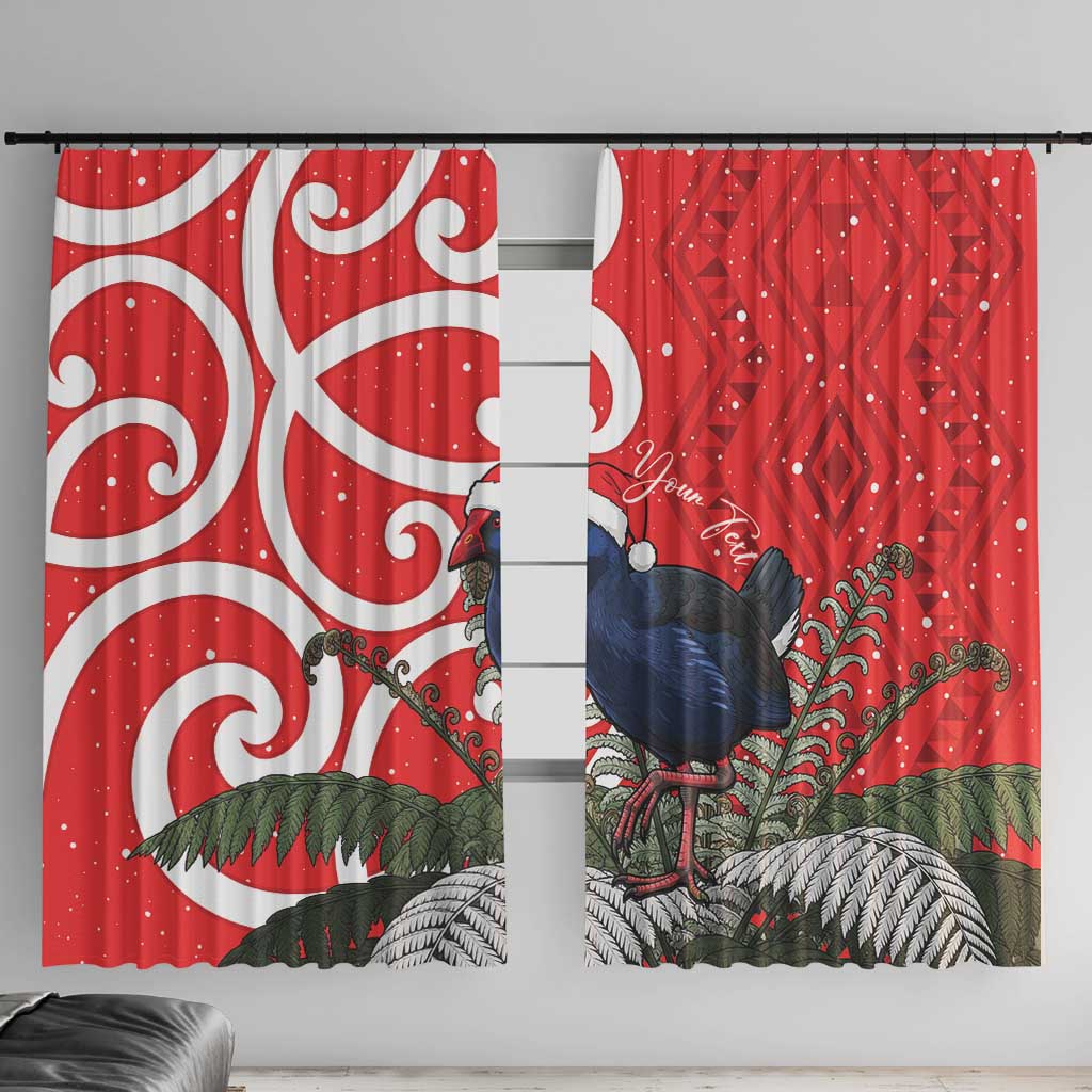 Personalized New Zealand Pukeko Christmas Window Curtain Meri Kirihimete Taniko Ponga Koru Red - Polynesian Pride