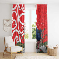 Personalized New Zealand Pukeko Christmas Window Curtain Meri Kirihimete Taniko Ponga Koru Red - Polynesian Pride