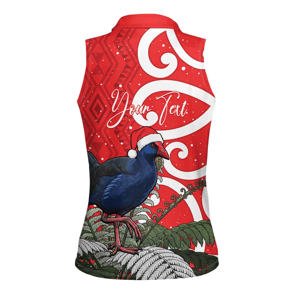 Personalized New Zealand Pukeko Christmas Women Sleeveless Polo Shirt Meri Kirihimete Taniko Ponga Koru Red - Polynesian Pride