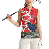 Personalized New Zealand Pukeko Christmas Women Sleeveless Polo Shirt Meri Kirihimete Taniko Ponga Koru Red - Polynesian Pride