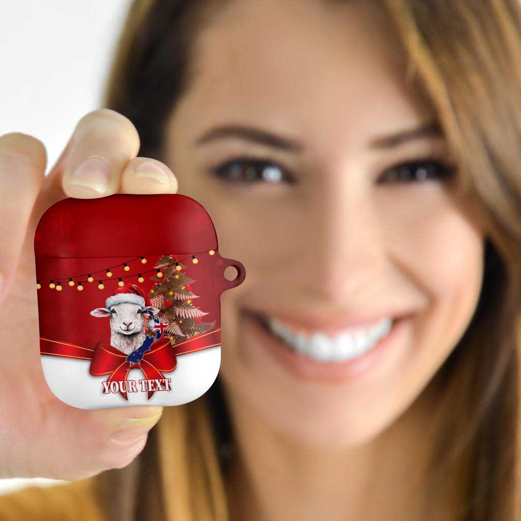 Personalized New Zealand Sheep Christmas AirPods Case Hipi Meri Kirihimete Silver Fern Xmas Tree - Polynesian Pride