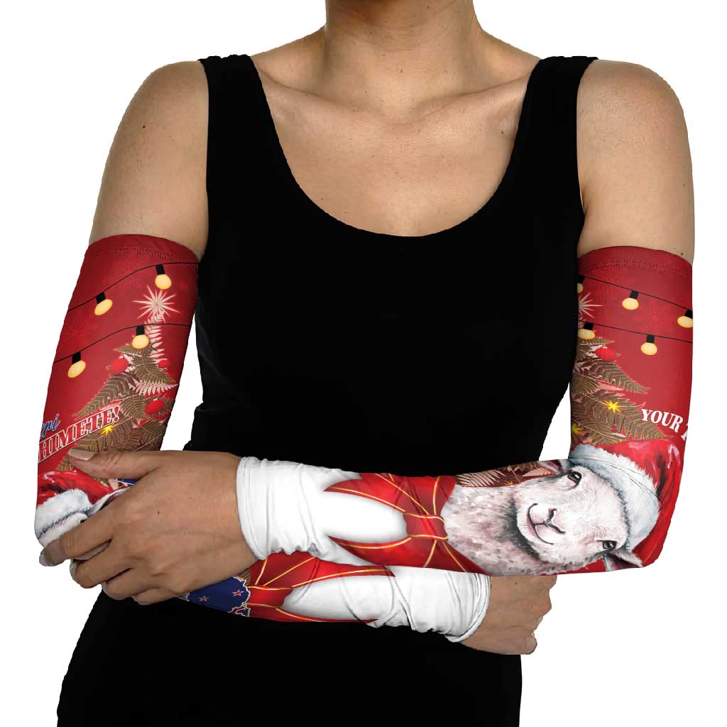 Personalized New Zealand Sheep Christmas Arm Sleeves Hipi Meri Kirihimete Silver Fern Xmas Tree - Polynesian Pride