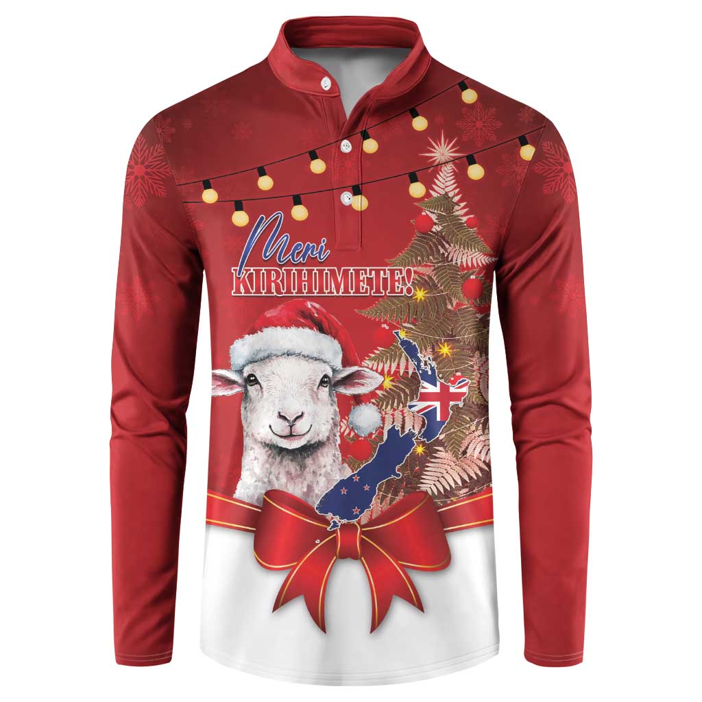 Personalized New Zealand Sheep Christmas Button Sweatshirt Hipi Meri Kirihimete Silver Fern Xmas Tree - Polynesian Pride