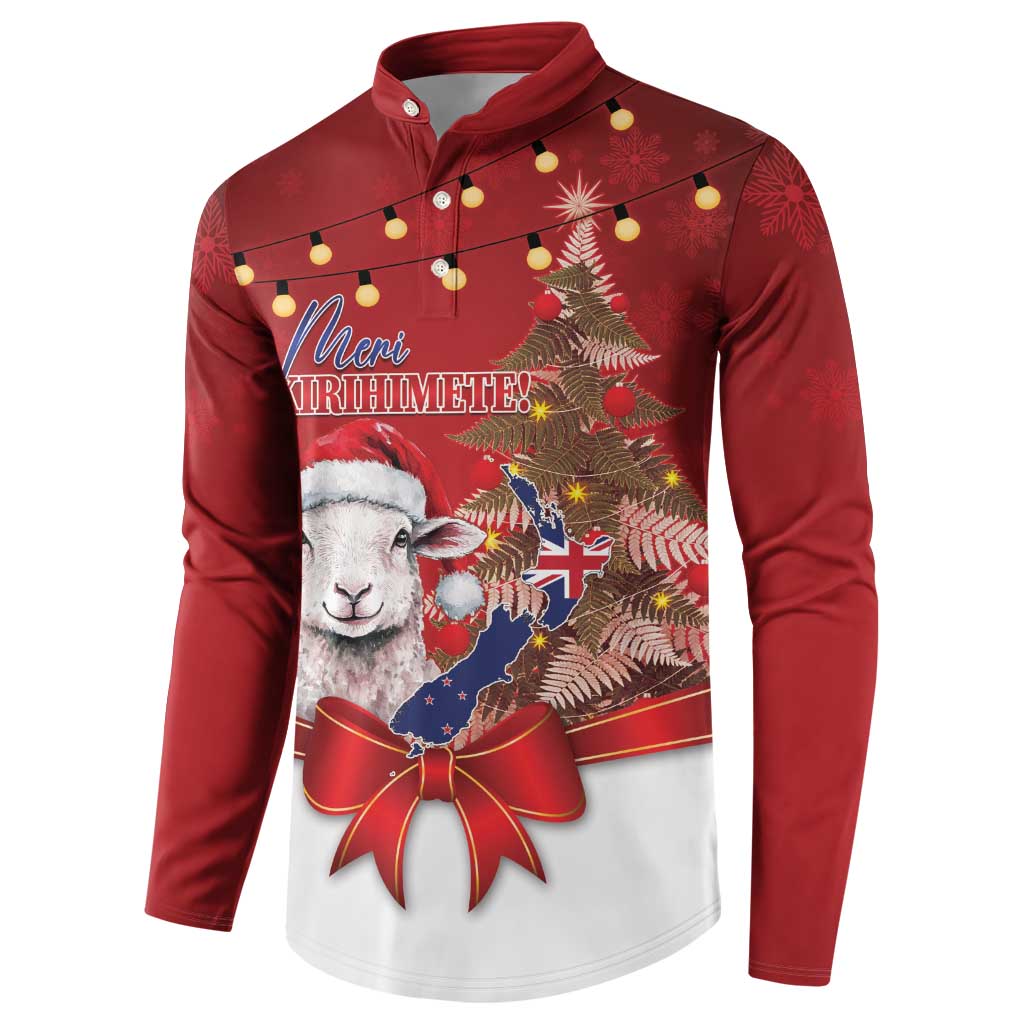 Personalized New Zealand Sheep Christmas Button Sweatshirt Hipi Meri Kirihimete Silver Fern Xmas Tree - Polynesian Pride