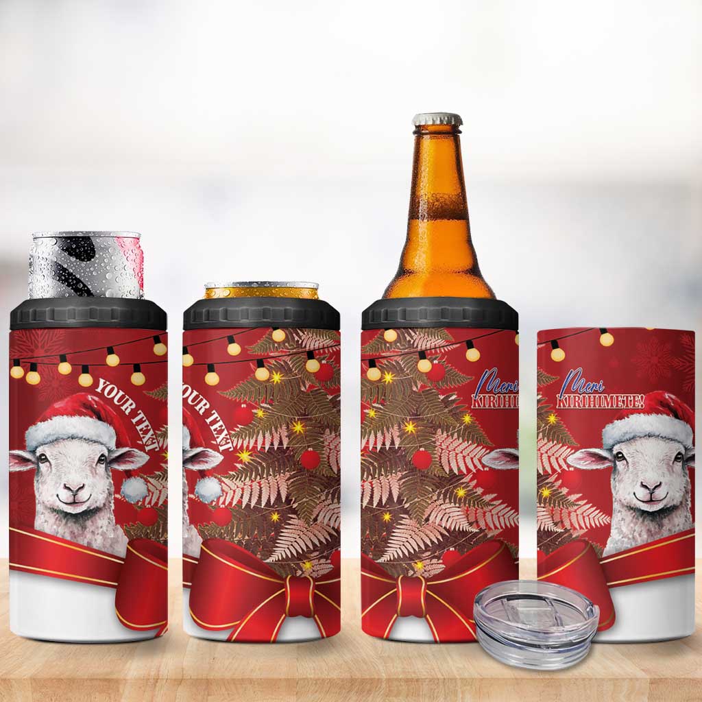 Personalized New Zealand Sheep Christmas 4 in 1 Can Cooler Tumbler Hipi Meri Kirihimete Silver Fern Xmas Tree LT14 - Polynesian Pride