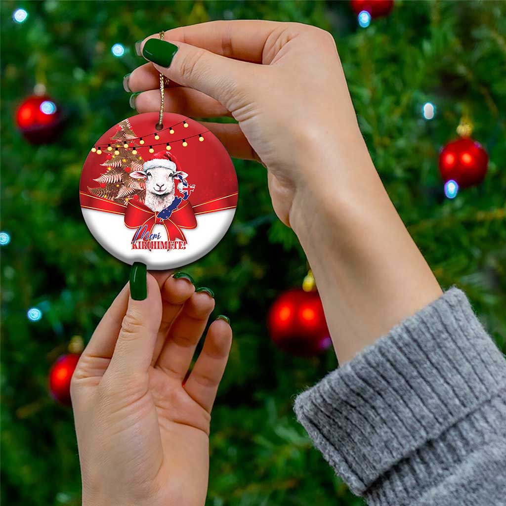 Personalized New Zealand Sheep Christmas Ceramic Ornament Hipi Meri Kirihimete Silver Fern Xmas Tree - Polynesian Pride