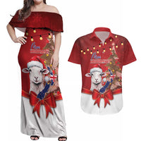 Personalized New Zealand Sheep Christmas Couples Matching Off Shoulder Maxi Dress and Hawaiian Shirt Hipi Meri Kirihimete Silver Fern Xmas Tree LT14 Red - Polynesian Pride