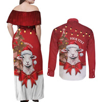 Personalized New Zealand Sheep Christmas Couples Matching Off Shoulder Maxi Dress and Long Sleeve Button Shirt Hipi Meri Kirihimete Silver Fern Xmas Tree - Polynesian Pride