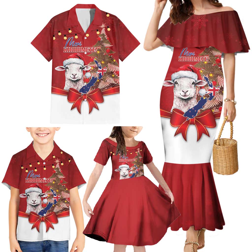 Personalized New Zealand Sheep Christmas Family Matching Mermaid Dress and Hawaiian Shirt Hipi Meri Kirihimete Silver Fern Xmas Tree LT14 - Polynesian Pride