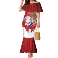 Personalized New Zealand Sheep Christmas Family Matching Mermaid Dress and Hawaiian Shirt Hipi Meri Kirihimete Silver Fern Xmas Tree LT14 Mom's Dress Red - Polynesian Pride