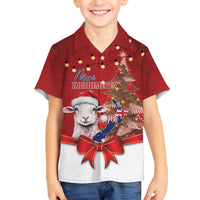 Personalized New Zealand Sheep Christmas Family Matching Off The Shoulder Long Sleeve Dress and Hawaiian Shirt Hipi Meri Kirihimete Silver Fern Xmas Tree LT14 Son's Shirt Red - Polynesian Pride