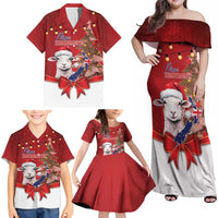 Personalized New Zealand Sheep Christmas Family Matching Off Shoulder Maxi Dress and Hawaiian Shirt Hipi Meri Kirihimete Silver Fern Xmas Tree LT14 - Polynesian Pride