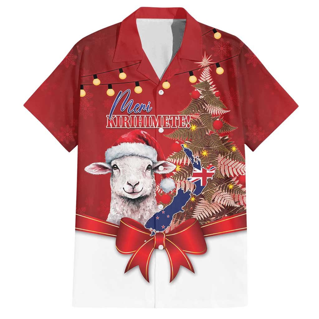 Personalized New Zealand Sheep Christmas Family Matching Off Shoulder Maxi Dress and Hawaiian Shirt Hipi Meri Kirihimete Silver Fern Xmas Tree LT14 Dad's Shirt - Short Sleeve Red - Polynesian Pride