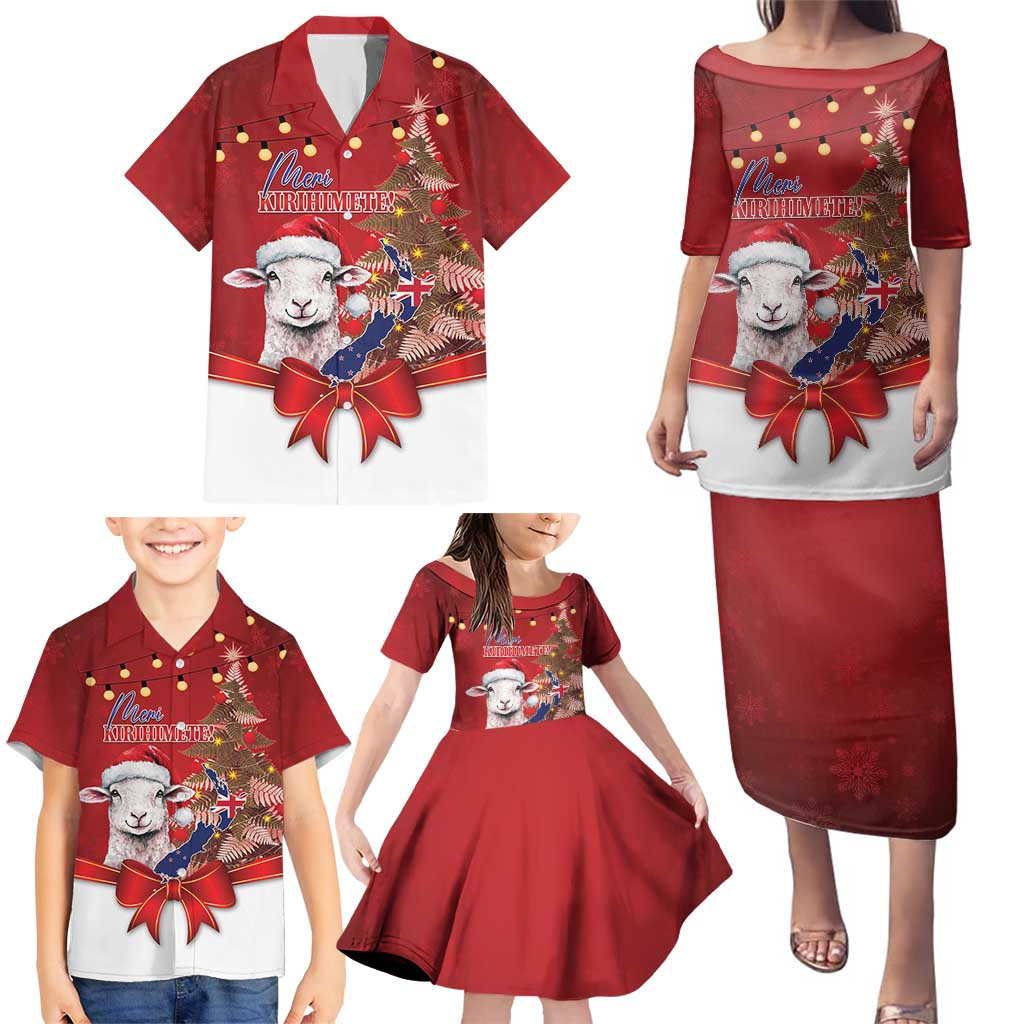 Personalized New Zealand Sheep Christmas Family Matching Puletasi and Hawaiian Shirt Hipi Meri Kirihimete Silver Fern Xmas Tree LT14 - Polynesian Pride