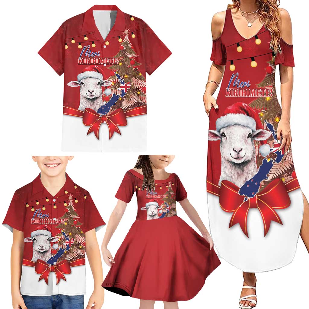 Personalized New Zealand Sheep Christmas Family Matching Summer Maxi Dress and Hawaiian Shirt Hipi Meri Kirihimete Silver Fern Xmas Tree LT14 - Polynesian Pride