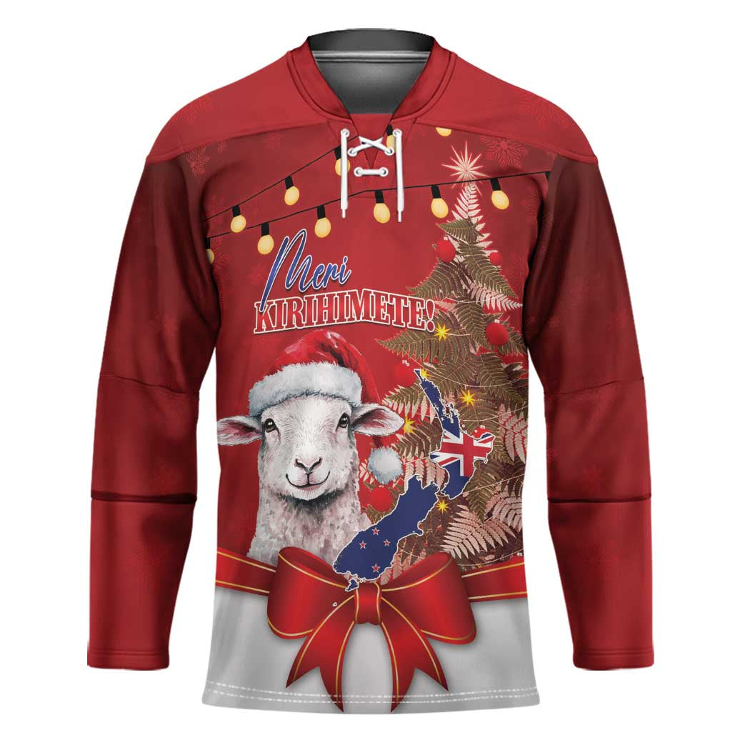 Personalized New Zealand Sheep Christmas Hockey Jersey Hipi Meri Kirihimete Silver Fern Xmas Tree - Polynesian Pride