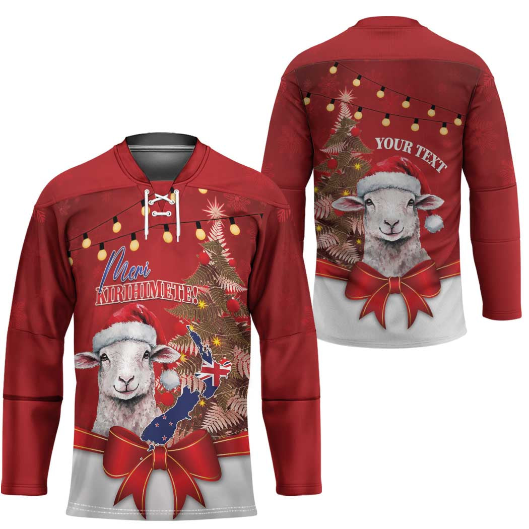 Personalized New Zealand Sheep Christmas Hockey Jersey Hipi Meri Kirihimete Silver Fern Xmas Tree - Polynesian Pride