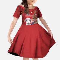 Personalized New Zealand Sheep Christmas Kid Short Sleeve Dress Hipi Meri Kirihimete Silver Fern Xmas Tree LT14 KID Red - Polynesian Pride