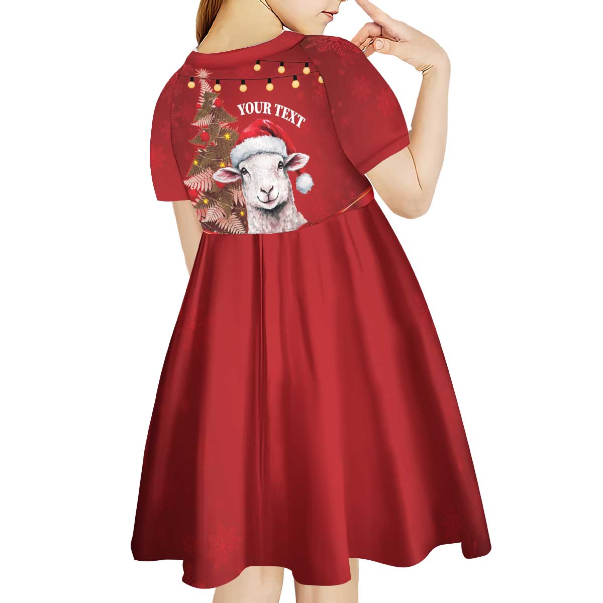 Personalized New Zealand Sheep Christmas Kid Short Sleeve Dress Hipi Meri Kirihimete Silver Fern Xmas Tree LT14 - Polynesian Pride
