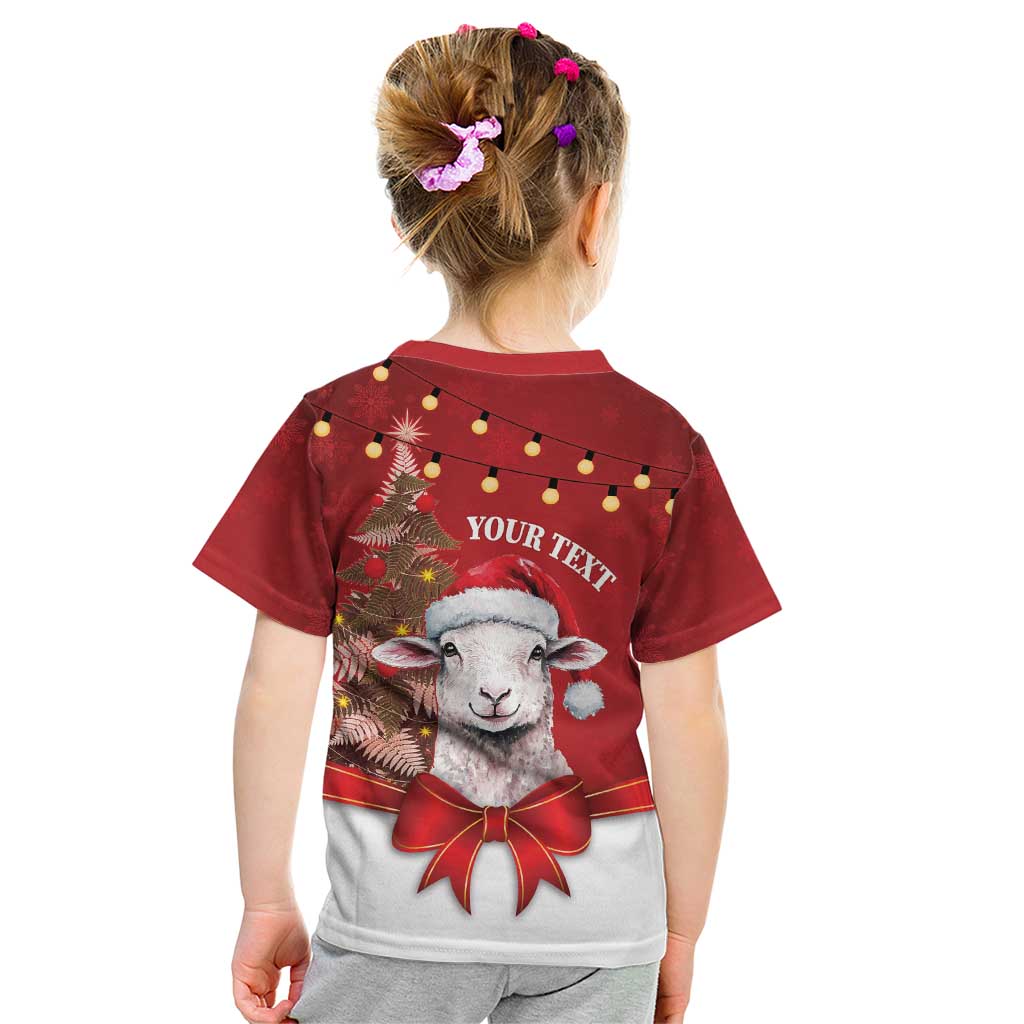 Personalized New Zealand Sheep Christmas Kid T Shirt Hipi Meri Kirihimete Silver Fern Xmas Tree - Polynesian Pride