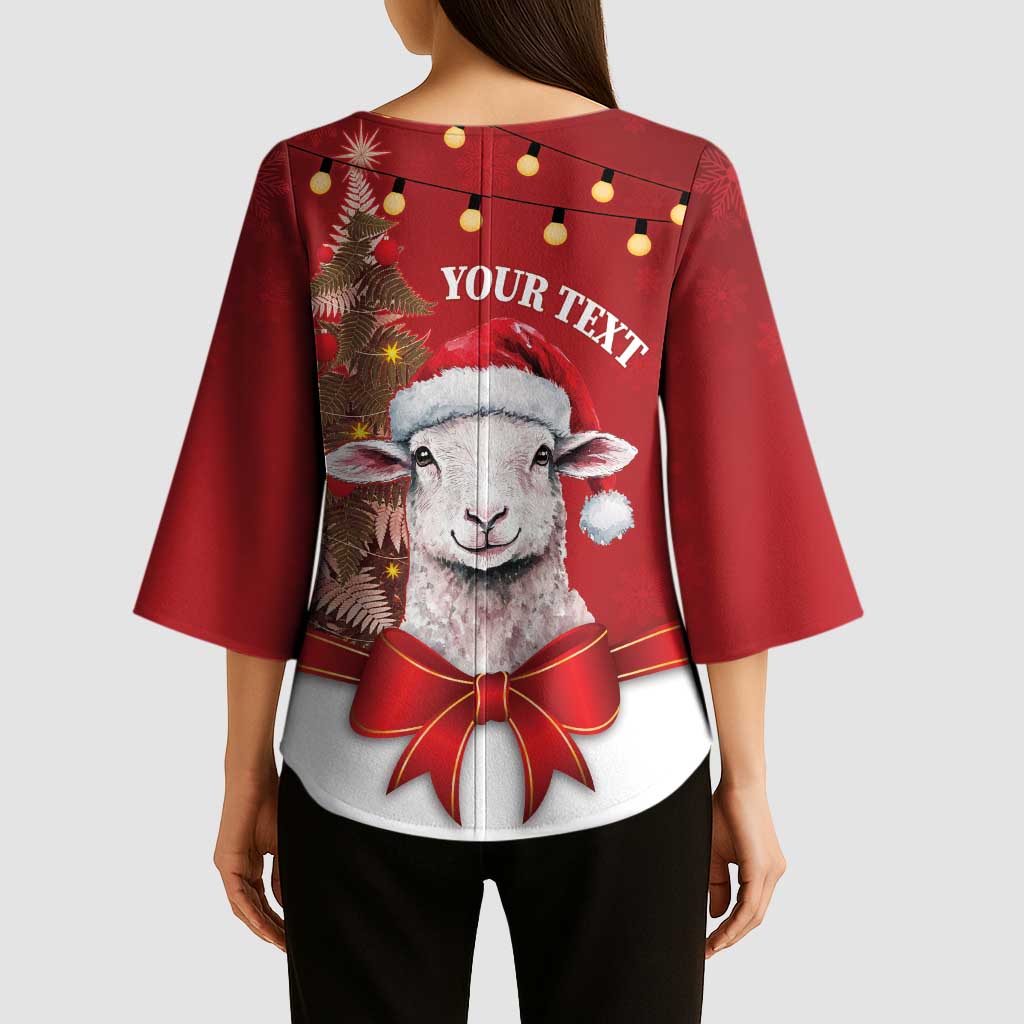Personalized New Zealand Sheep Christmas Kimono Sleeve Blouse Hipi Meri Kirihimete Silver Fern Xmas Tree - Polynesian Pride