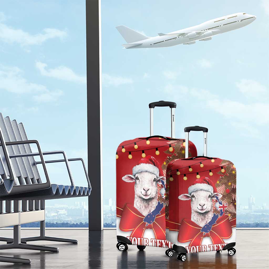 Personalized New Zealand Sheep Christmas Luggage Cover Hipi Meri Kirihimete Silver Fern Xmas Tree - Polynesian Pride