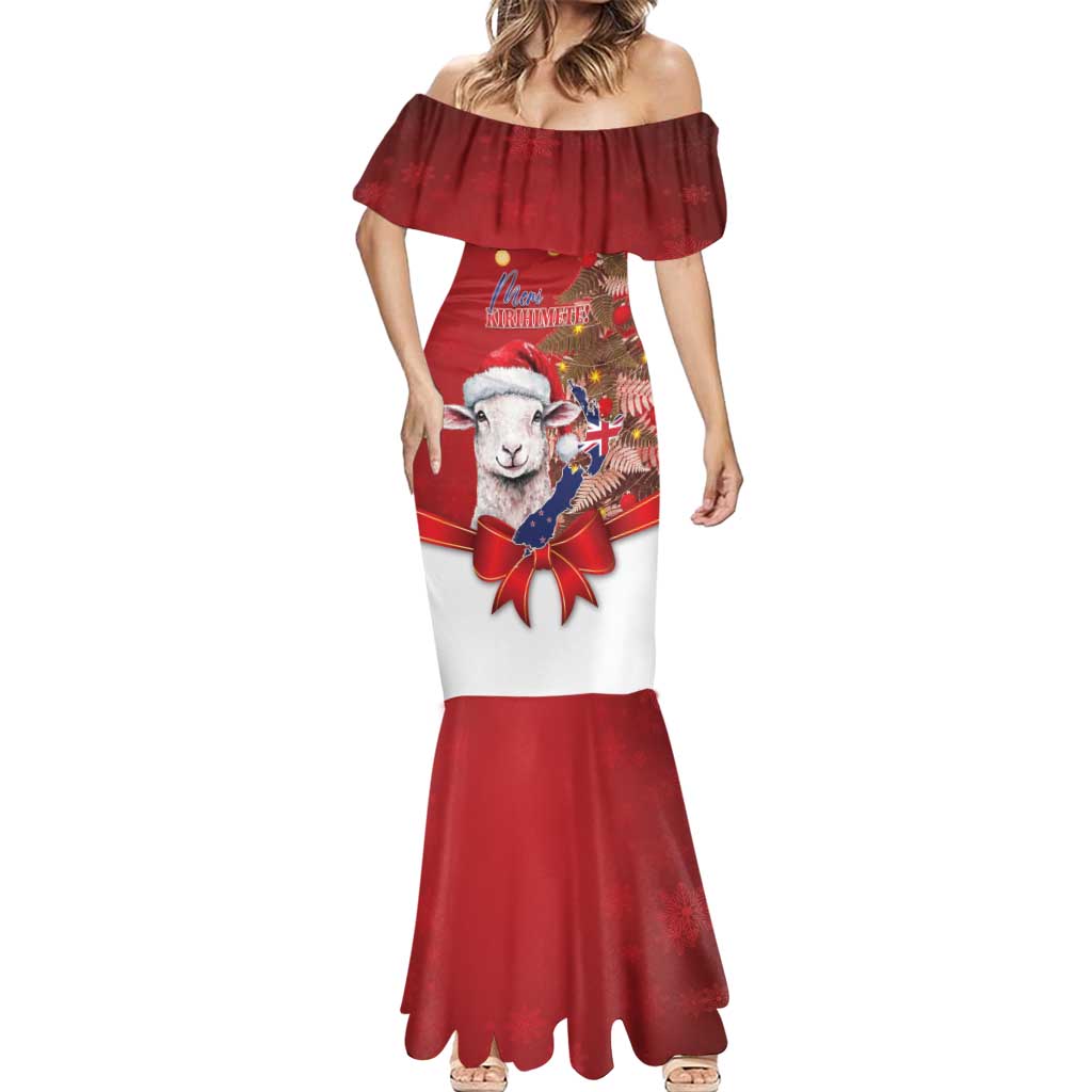 Personalized New Zealand Sheep Christmas Mermaid Dress Hipi Meri Kirihimete Silver Fern Xmas Tree LT14 - Polynesian Pride