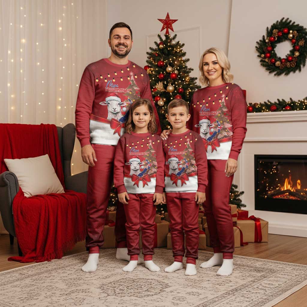 Personalized New Zealand Sheep Christmas Pajama Set Hipi Meri Kirihimete Silver Fern Xmas Tree - Polynesian Pride