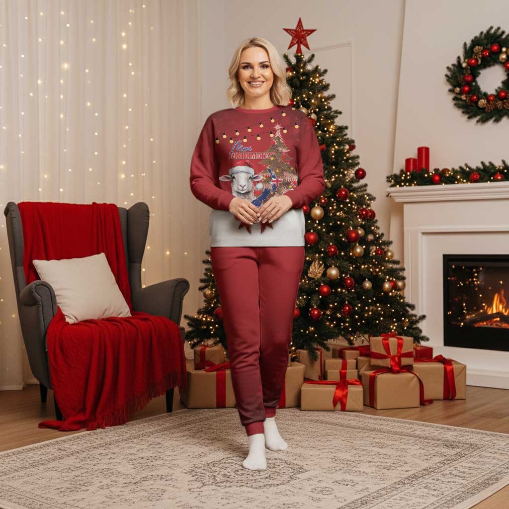 Personalized New Zealand Sheep Christmas Pajama Set Hipi Meri Kirihimete Silver Fern Xmas Tree - Polynesian Pride