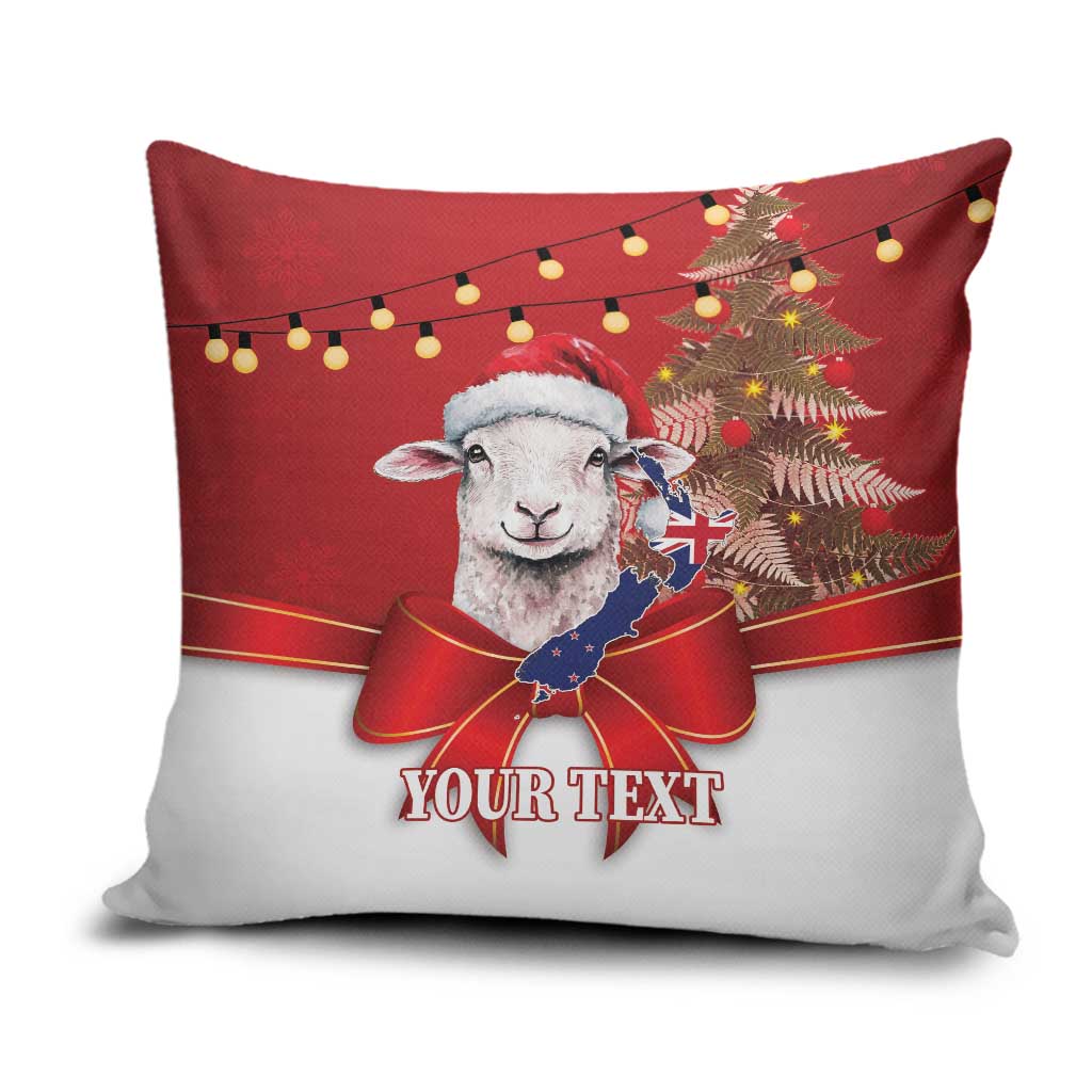 Personalized New Zealand Sheep Christmas Pillow Cover Hipi Meri Kirihimete Silver Fern Xmas Tree - Polynesian Pride
