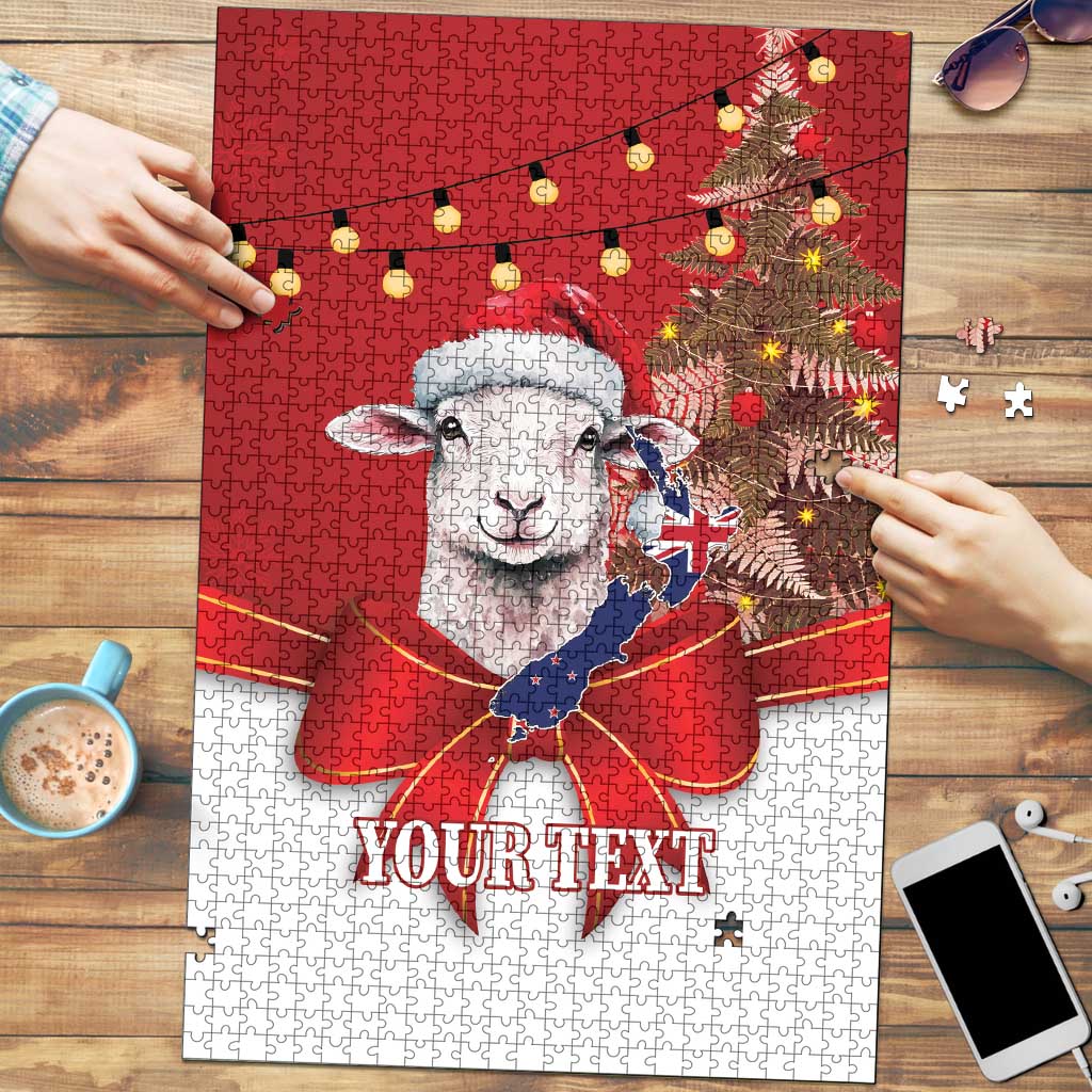 Personalized New Zealand Sheep Christmas Puzzle Hipi Meri Kirihimete Silver Fern Xmas Tree - Polynesian Pride