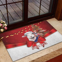 Personalized New Zealand Sheep Christmas Rubber Doormat Hipi Meri Kirihimete Silver Fern Xmas Tree - Polynesian Pride