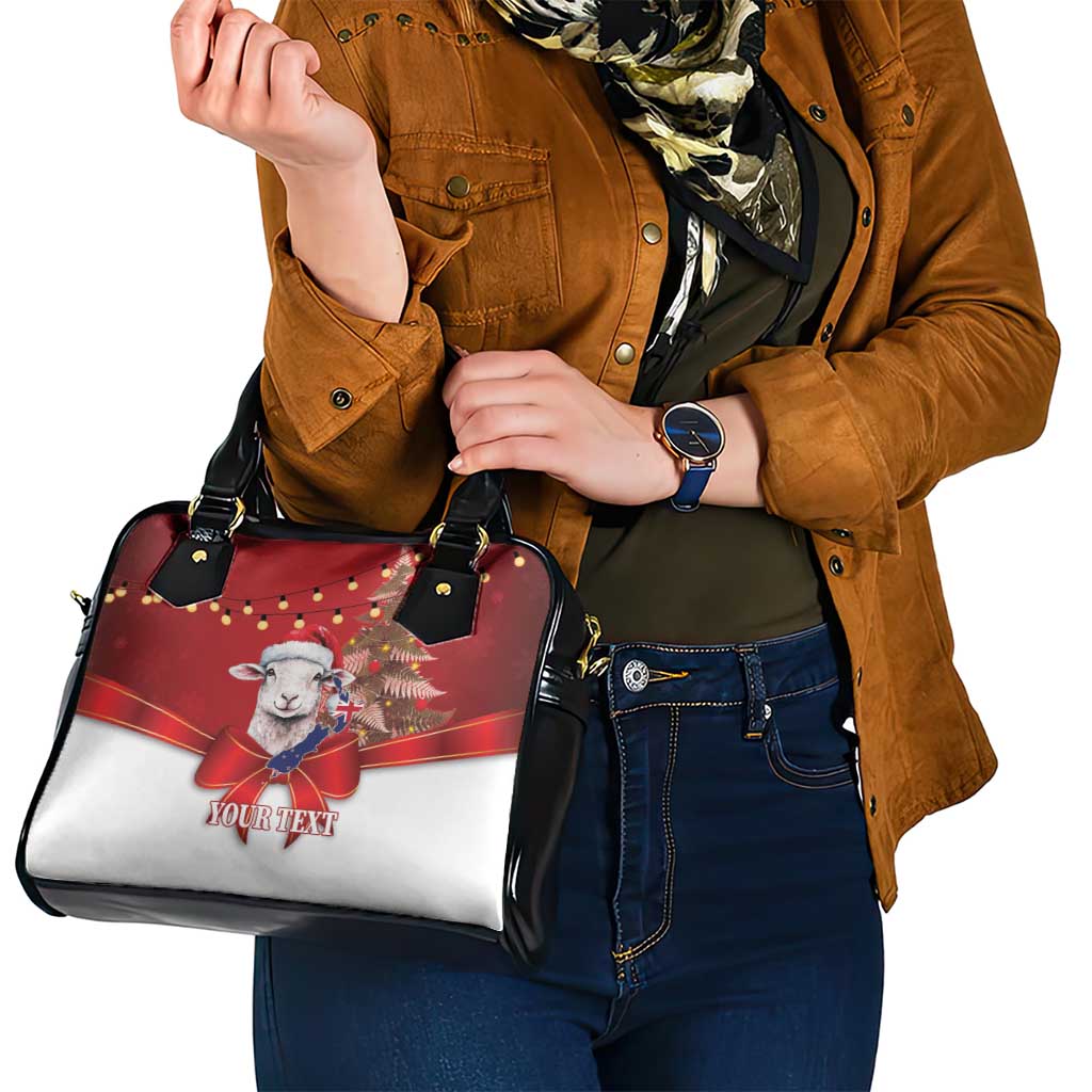 Personalized New Zealand Sheep Christmas Shoulder Handbag Hipi Meri Kirihimete Silver Fern Xmas Tree - Polynesian Pride