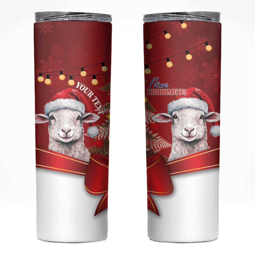 Personalized New Zealand Sheep Christmas Skinny Tumbler Hipi Meri Kirihimete Silver Fern Xmas Tree LT14 Red - Polynesian Pride
