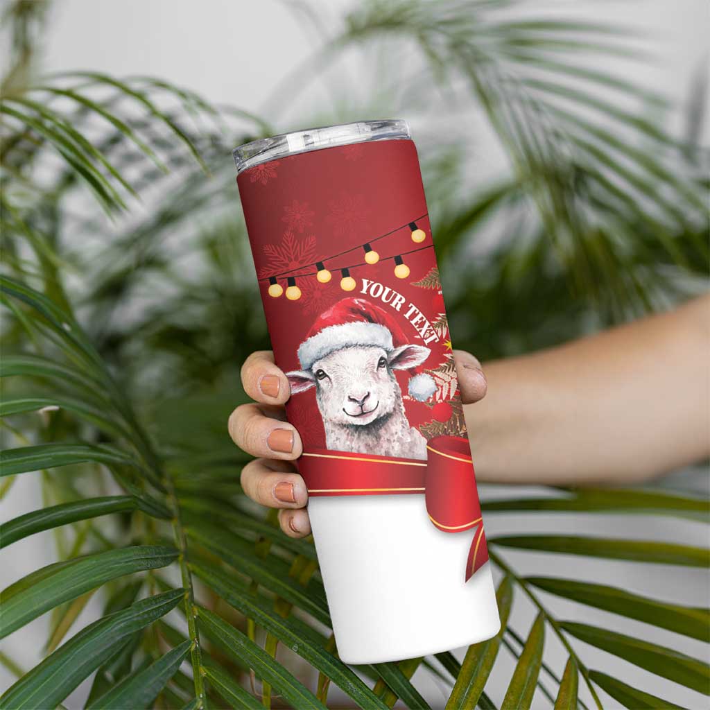 Personalized New Zealand Sheep Christmas Skinny Tumbler Hipi Meri Kirihimete Silver Fern Xmas Tree LT14 - Polynesian Pride
