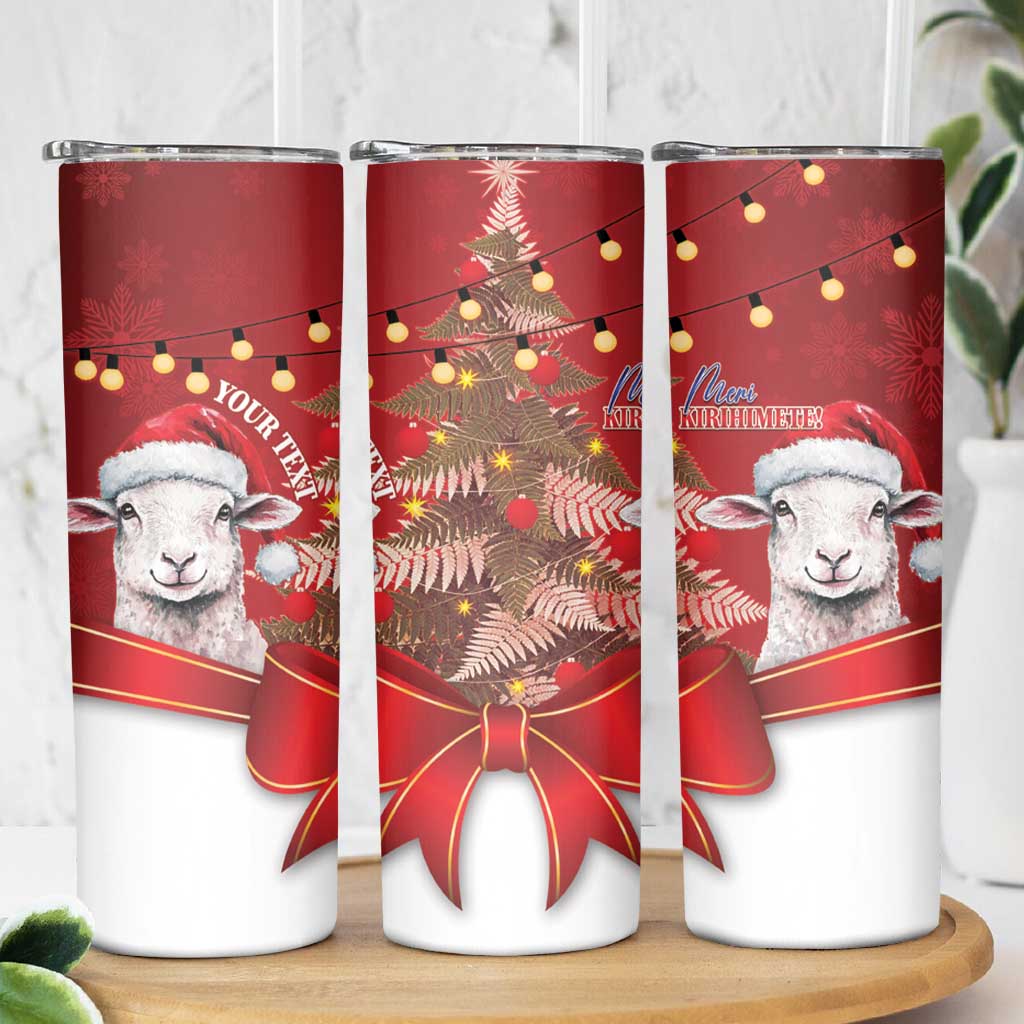 Personalized New Zealand Sheep Christmas Skinny Tumbler Hipi Meri Kirihimete Silver Fern Xmas Tree LT14 - Polynesian Pride