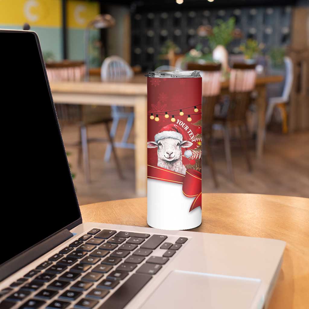Personalized New Zealand Sheep Christmas Skinny Tumbler Hipi Meri Kirihimete Silver Fern Xmas Tree LT14 - Polynesian Pride