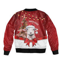 Personalized New Zealand Sheep Christmas Sleeve Zip Bomber Jacket Hipi Meri Kirihimete Silver Fern Xmas Tree - Polynesian Pride