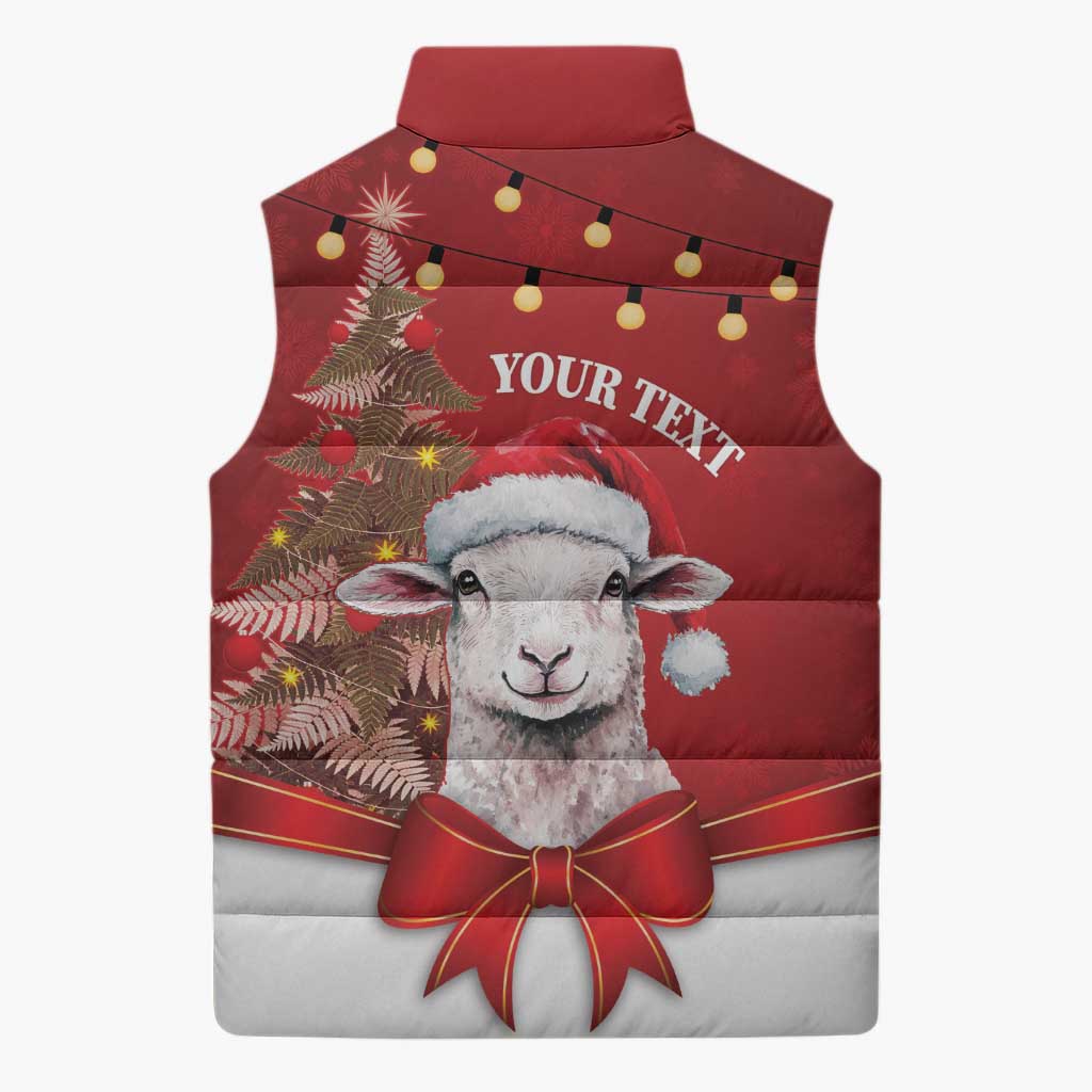 Personalized New Zealand Sheep Christmas Sleeveless Puffer Jacket Hipi Meri Kirihimete Silver Fern Xmas Tree - Polynesian Pride
