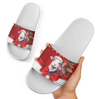 Personalized New Zealand Sheep Christmas Slide Sandals Hipi Meri Kirihimete Silver Fern Xmas Tree - Polynesian Pride