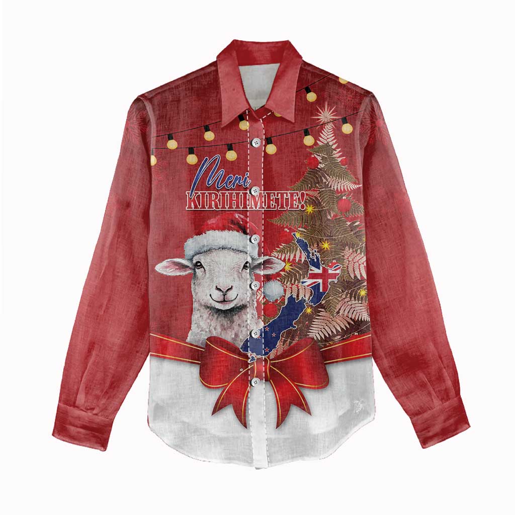 Personalized New Zealand Sheep Christmas Women Casual Shirt Hipi Meri Kirihimete Silver Fern Xmas Tree LT14 - Polynesian Pride