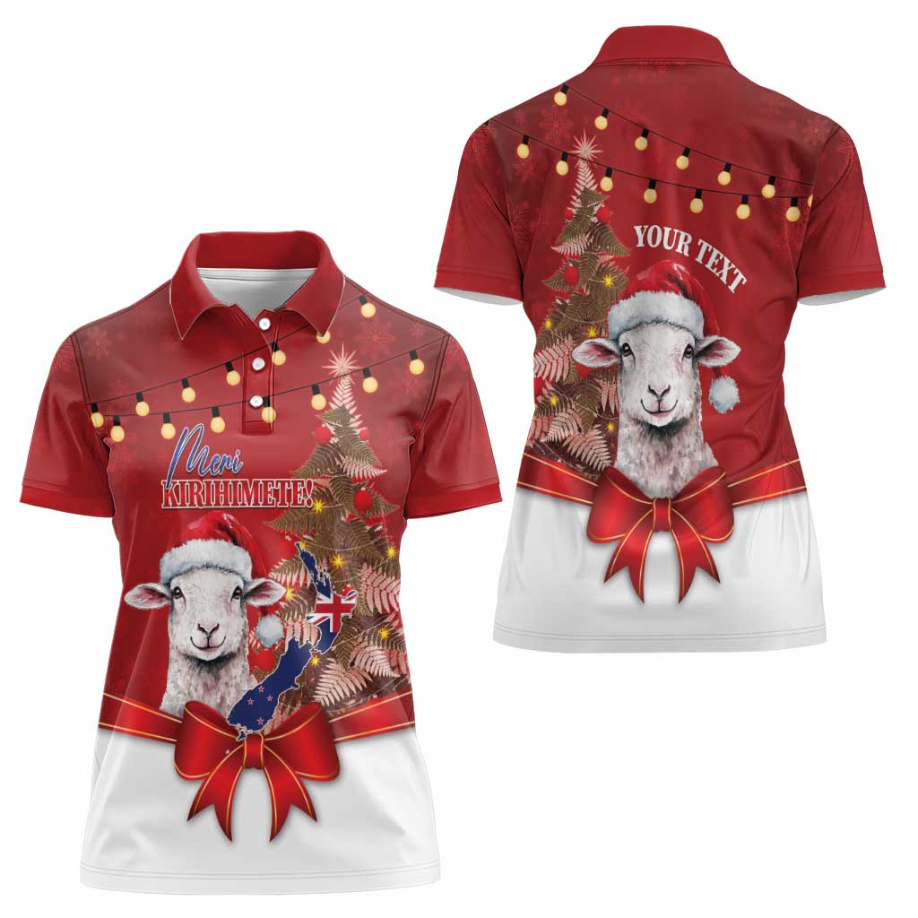 Personalized New Zealand Sheep Christmas Women Polo Shirt Hipi Meri Kirihimete Silver Fern Xmas Tree LT14 - Polynesian Pride