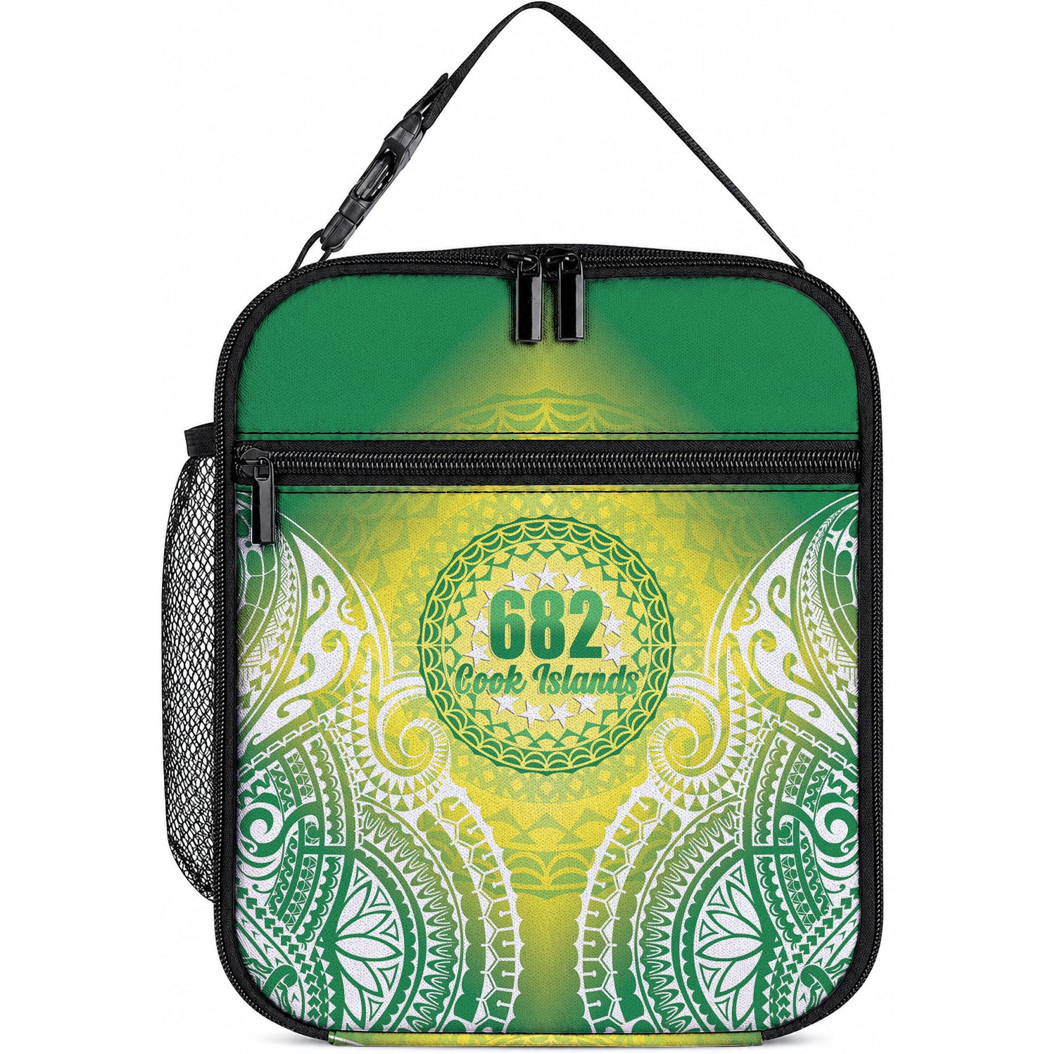 Cook Islands 682 Lunch Bag Kuki 'Airani Area Code Proud LT14 10.2 × 8.3 × 4.3 inch Green - Polynesian Pride