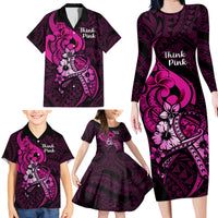 Polynesia Breast Cancer Awareness Family Matching Long Sleeve Bodycon Dress and Hawaiian Shirt Think Pink Polynesian Ribbon Black Version LT14 - Polynesian Pride