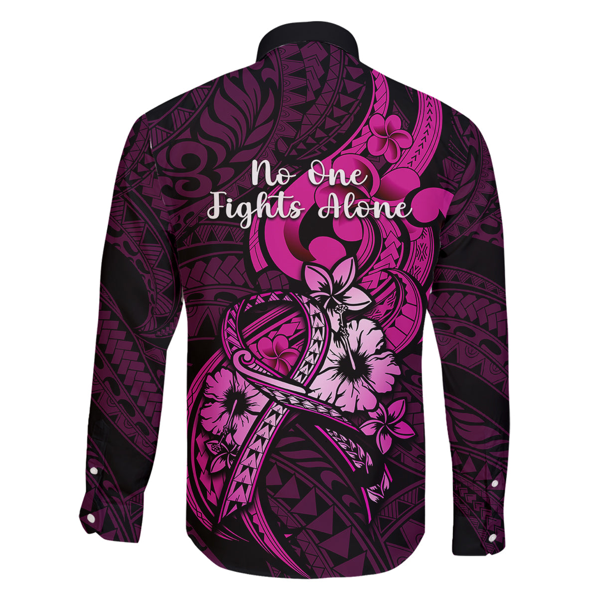 Polynesia Breast Cancer Awareness Family Matching Long Sleeve Bodycon Dress and Hawaiian Shirt Think Pink Polynesian Ribbon Black Version LT14 - Polynesian Pride