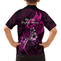 Polynesia Breast Cancer Awareness Family Matching Off Shoulder Long Sleeve Dress and Hawaiian Shirt Think Pink Polynesian Ribbon Black Version LT14 - Polynesian Pride